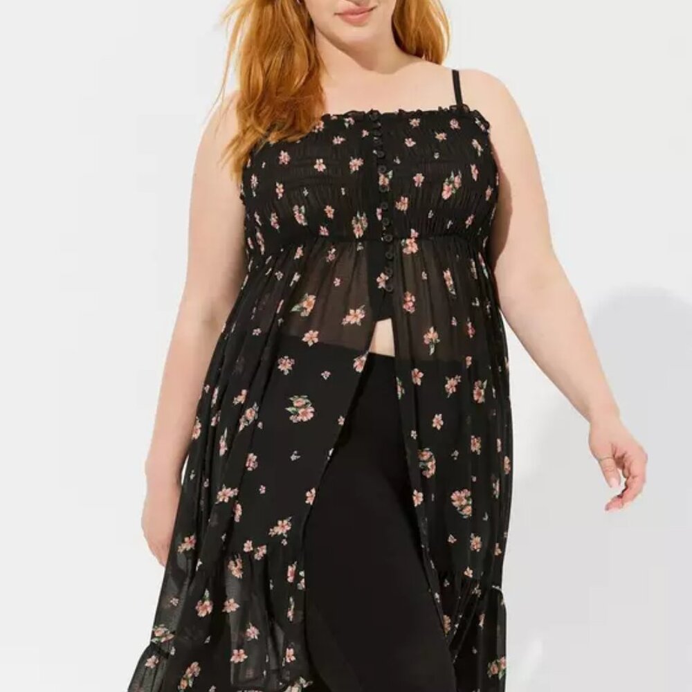 NWOT - TORRID Chiffon Button-Up Floral Sleeveless Tunic Dress Size 1 (14-16)